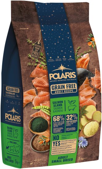 POLARIS gabonamentes granulátum friss hússal, Adult Small Breed, lazaccal és báránnyal, 5 kg